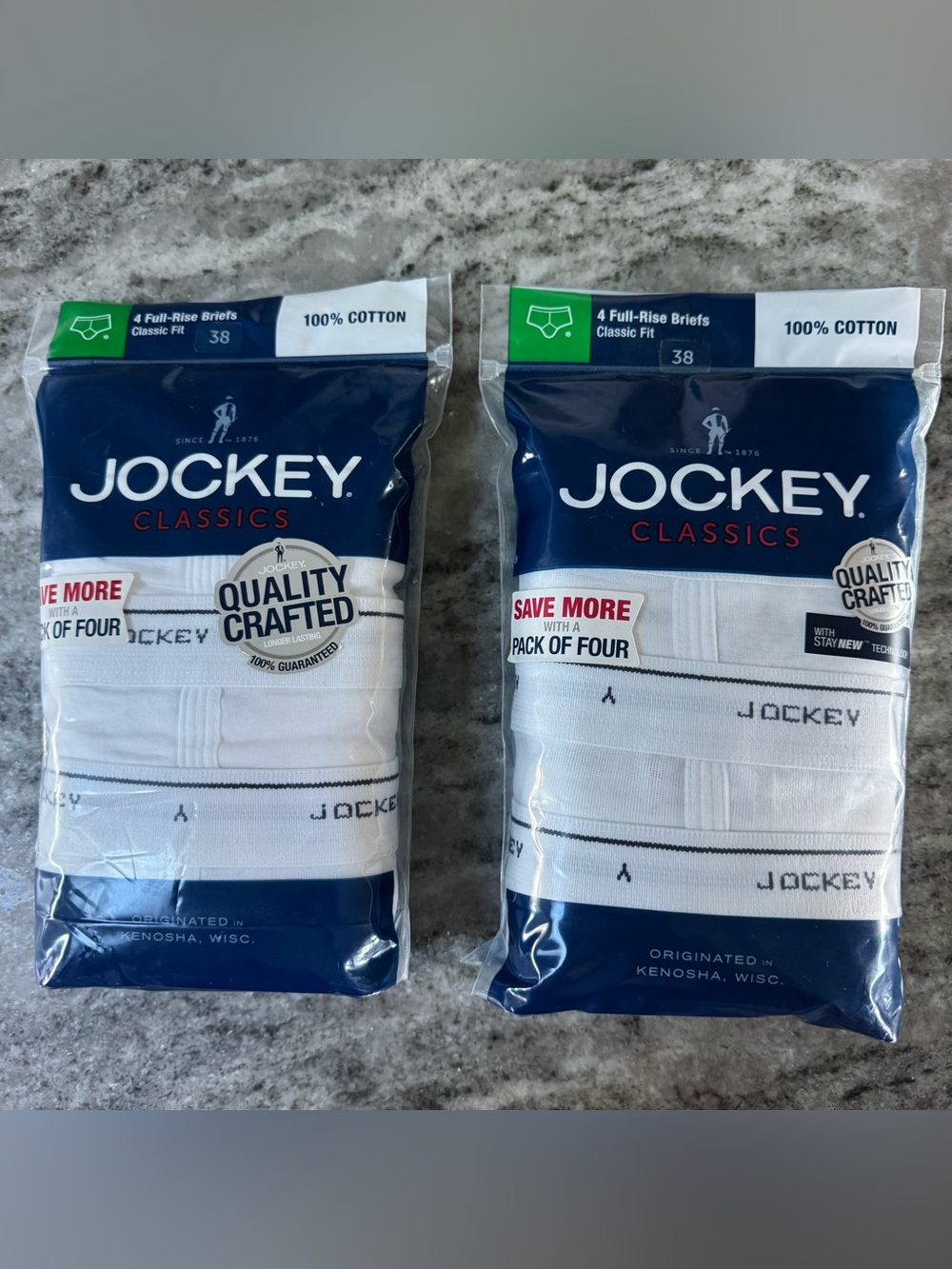 Jockey Classics Full Rise Briefs Size 38 White 2- four packs NEW in pkg Sealed